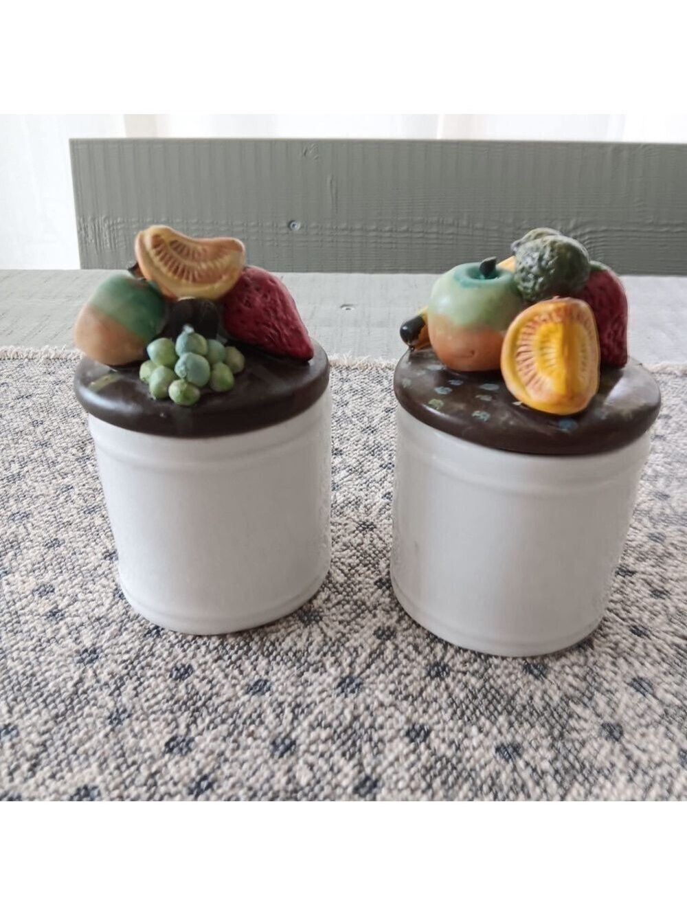Vintage 2pc  3D Fruit Kitchen Canisters